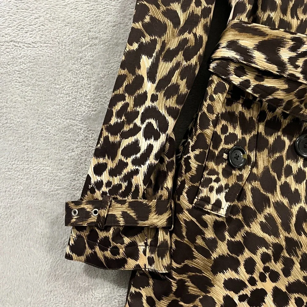 Michael Kors Trench Coat Womens PP Multi Leopard Cotton Belted Double Breasted